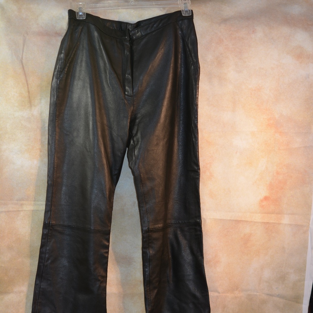 Black Soft Leather Pants Long Waisted SZ 14